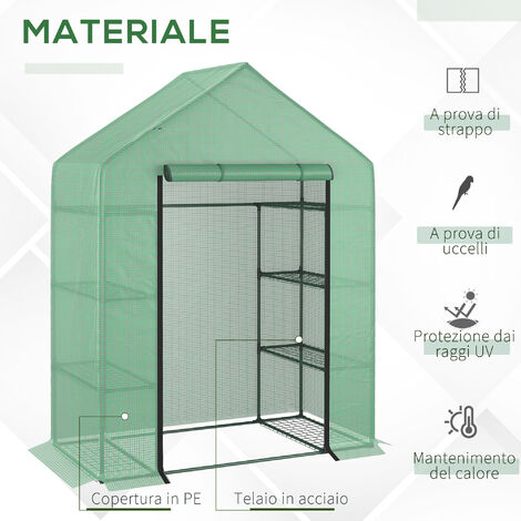 Outsunny Serra con Scaffali e Tetto a Spiovente in PE, 143x73x195cm