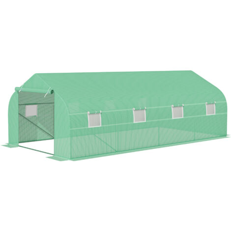 Outsunny Serra da Giardino 6 x 3 x 2 m Serra con Tetto a Spiovente in PE per Piante Verde