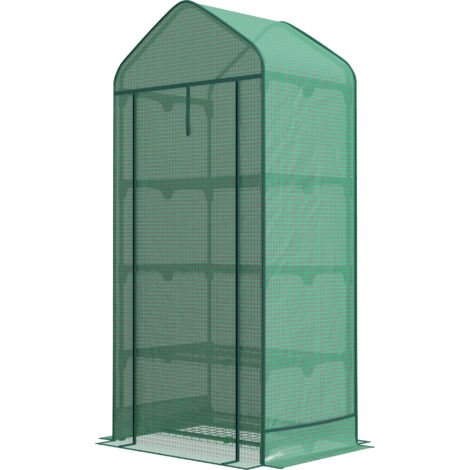 Outsunny Serra da Giardino a 4 Ripiani con Porta Avvolgibile Verde Scuro