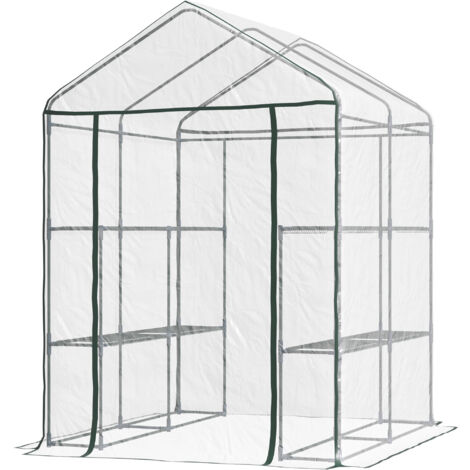 Outsunny Serra da Giardino in PVC Trasparente con Ripiani Verde