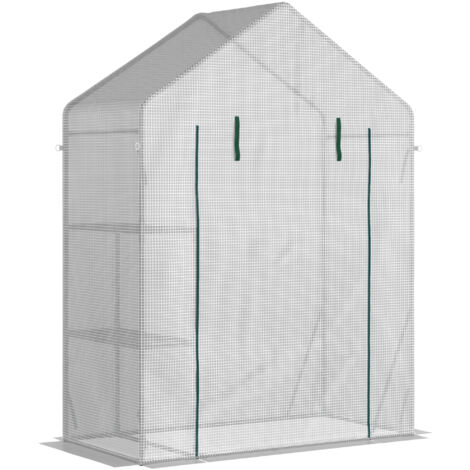 Outsunny Serra da Giardino per Esterni con 2 Scaffali, Porta Avvolgibile, 143x73x195cm, Bianco