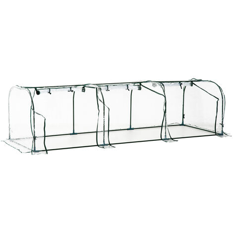 Outsunny Serra da Giardino per Piante con 3 Porte in Acciaio e PVC 300x100x80cm