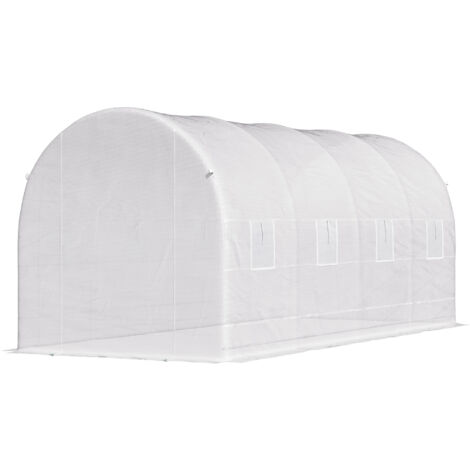 Outsunny Serra per Orto con 8 Finestre e Porta Avvolgibile, Serra da Giardino a Tunnel, Serra per Piante con Struttura in Metallo e Telo in Polietilene, 5x2x2m, Bianco