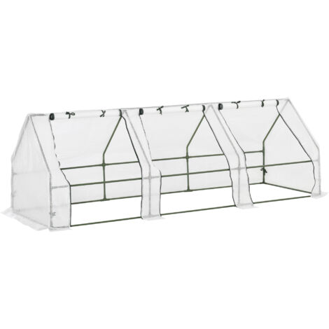 Outsunny – Serre à tomates 270L x 90l x 90H cm – Acier PE haute densité 140 g/m² – 3 fenêtres enroulables avec zip – Protection contre le froid et les insectes