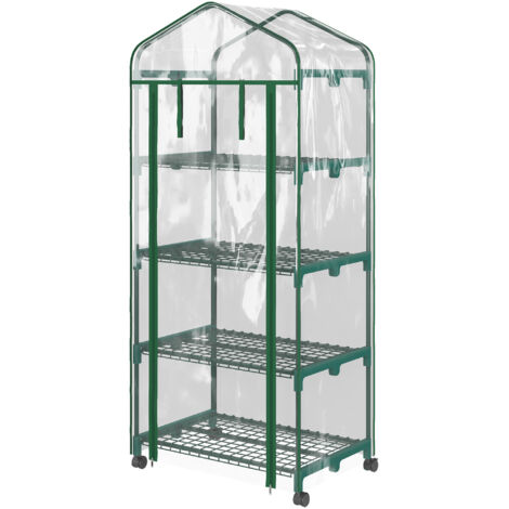 Outsunny Serre de jardin 4 niveaux, serre balcon, bâche renforcée, cadre acier, fermeture éclair, pour légumes plantes fleurs, intérieur extérieur, 69x50x165 cm, transparent