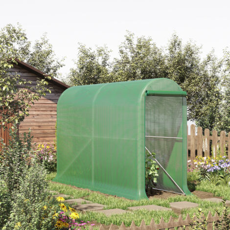 Outsunny Serre de jardin PE. serre de balcon. bâche renforcée 140 g/m². châssis en acier. porte zippée enroulable. pour légumes plantes fleurs. intérieur et extérieur. 300 x 100 x 200 cm. vert