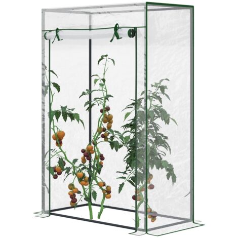 Outsunny Serre de jardin, serre de balcon, bâche renforcée PVC, châssis en acier, porte zippée enroulable, pour légumes plantes fleurs en toutes saisons intérieur et extérieur, 100 x 50 x 150 cm blanc