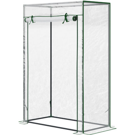 Outsunny Serre de jardin, serre de balcon, bâche renforcée PVC, châssis en acier, porte zippée enroulable, pour légumes plantes fleurs en toutes saisons intérieur et extérieur, 100 x 50 x 150 cm blanc