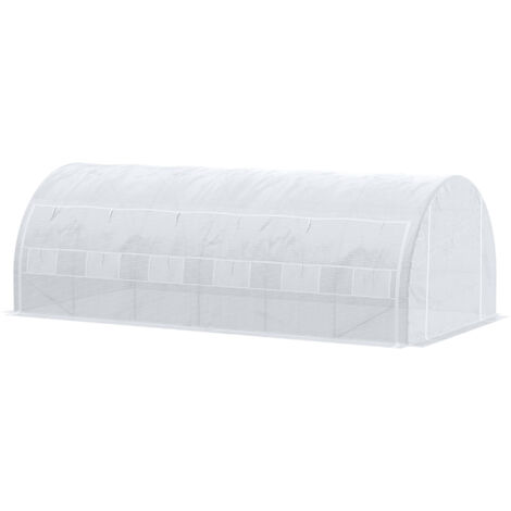 Outsunny Serre jardin 18 m² 6x3x2 m avec porte, parois latérales zippées enroulables, 12 fenêtres, acier PE 140 g/m² anti-UV blanc