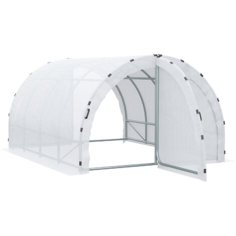 Outsunny Serre tunnel 12 m² 4L x 3l x 2H m, châssis tubulaire renforcé 25 mm, double porte poignées blanc