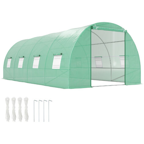 Outsunny – Serre tunnel 5,9L x 3l x 2H m – Châssis tubulaire acier galvanisé 2,5 cm – 8 fenêtres et 1 porte zippée – Bâche polyéthylène 140g/m²