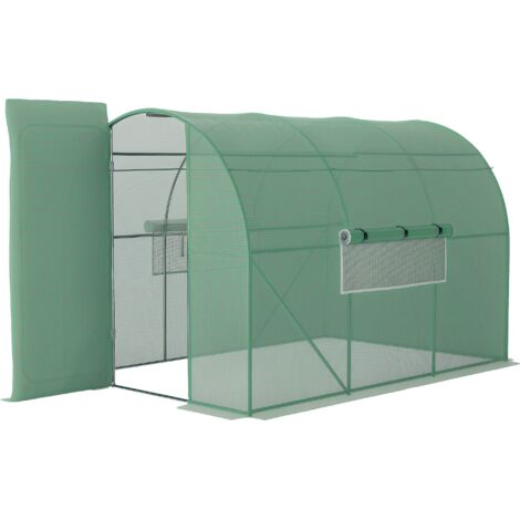 Outsunny – Serre tunnel 6 m² en acier galvanisé renforcé 2,5 cm – Bâche PE haute densité 130 g/m² – Fenêtres et porte vertes pour ventilation