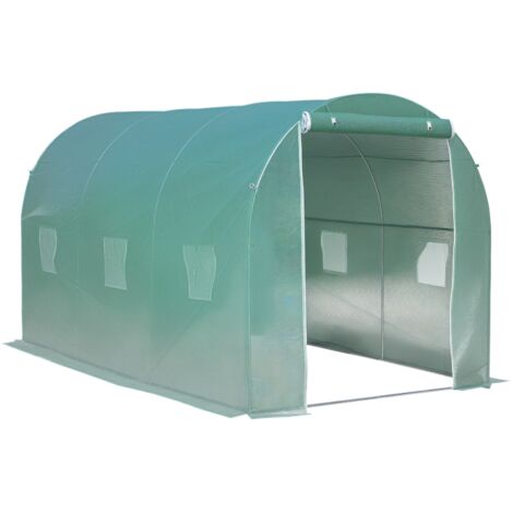 Outsunny – Serre tunnel 8 m² – Dimensions 4 x 2 x 2,05 m – Acier galvanisé et bâche polyéthylène 140 g/m² – 6 fenêtres enroulables pour aération