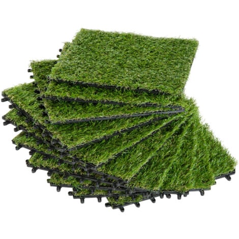 Outsunny Set 10 Piastrelle da Giardino con Prato Sintetico 30x30cm Densità 6500