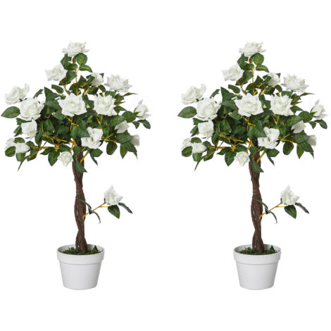 Outsunny Set 2 Alberelli di Rose Finte Alte 90cm con 21 Fiori per Casa e Esterno