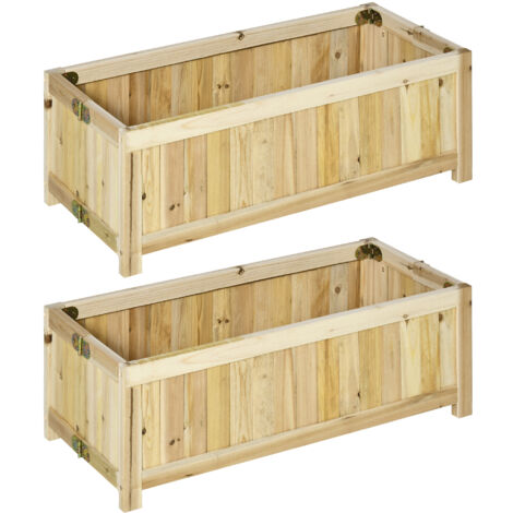 Outsunny Set 2 Orti in Cassetta da Balcone Richiudibile color Legno