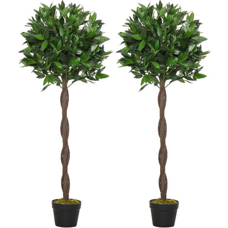 Outsunny Set 2 Piante Finte di Alloro in Vaso Alte 120cm per Interni
