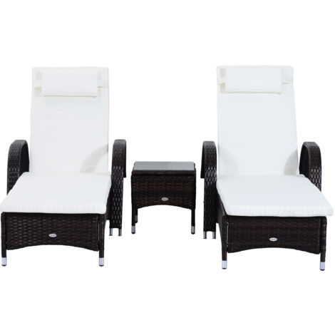 Outsunny Set 2 Sdraio da Giardino e Tavolino Basso in Rattan PE Marrone