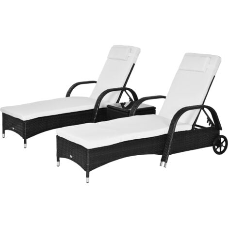 Outsunny Set 2 Sdraio da Giardino e Tavolino Basso in Rattan PE Marrone Nero