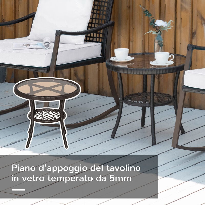 Tavolino con Cuscini 3pz Giardino Esterno Outsunny Set Mobili in Rattan Set 2 Poltrone