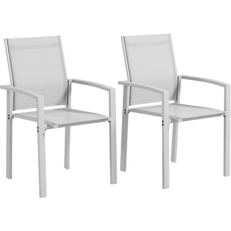 Outsunny Set 2 Sedie da Balcone Impilabili in Acciaio e Texteline Grigio Chiaro