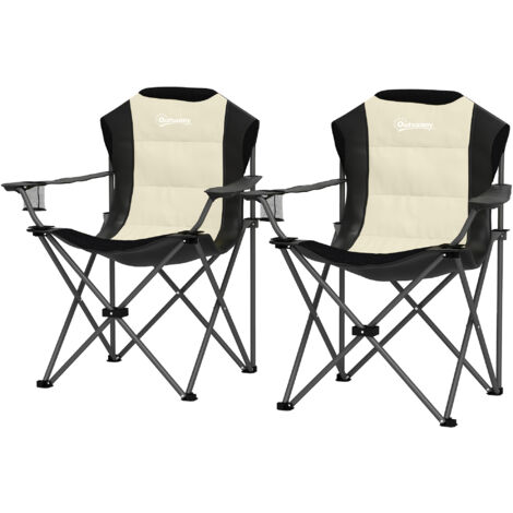 Outsunny Set 2 Sedie Pieghevoli da Campeggio con Portabicchieri e Borse Crema