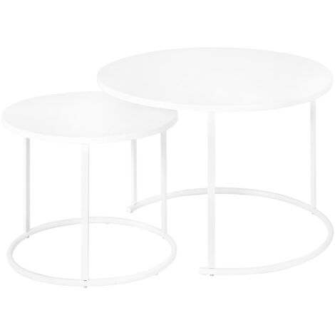 Outsunny Set 2 Tavolini da Salotto e Giardino Sovrapponibili in Ferro, Bianco
