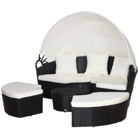 Outsunny Set 4 Pzi Divano Circolare da Giardino, Mobili Componibili, Nero Beige