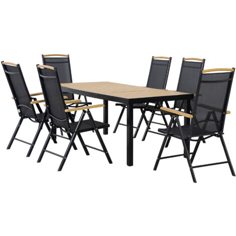 Outsunny Set 7Pz Tavolo con Sedie da Giardino Pieghevoli Regolabili