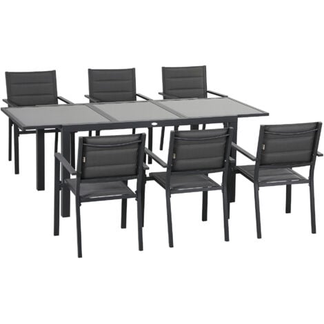 Outsunny Set 7pz Tavolo Rettangolare e 6 Sedie da Esterno in Alluminio