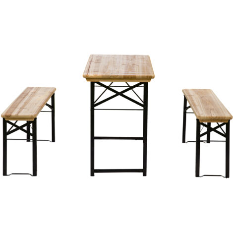 GrecoShop TAVOLO/TAVOLA BIRRERIA COMPLETO DI PANCHE IN LEGNO CON 3 GAMBE  PIEGHEVOLI PERFETTO PER BIRRERIA BAR PUB GIARDINO FIERA PICNIC CAMPEGGIO  FESTE TERRAZZA MATRIMONIO 220cm X 70cm X 76cm : : Giardino