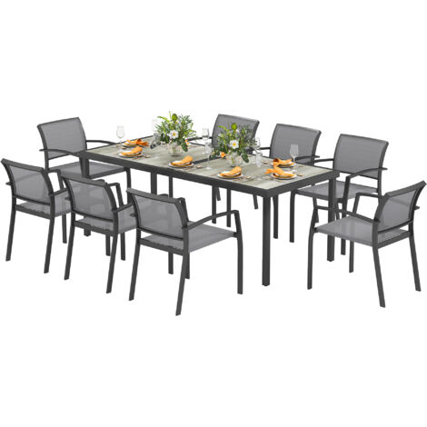 Outsunny Set con Tavolo da Giardino e 8 Sedie Impilabili con Braccioli Grigio