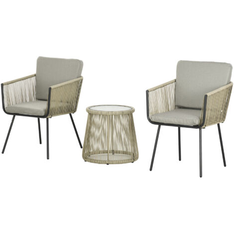 Outsunny Set da Esterno 2 Sedie in Rattan e Tavolino in Vetro Stile Boho Caffè