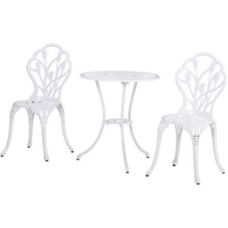 Outsunny Set da Esterno 3 pz in Alluminio con 2 Sedie e Tavolino Rotondo Bianco