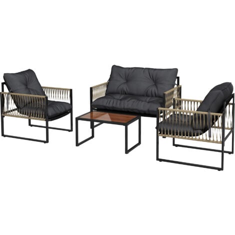 Outsunny Set da Esterno 4 Pezzi in Rattan con Divanetto, 2 Sedie e Tavolino