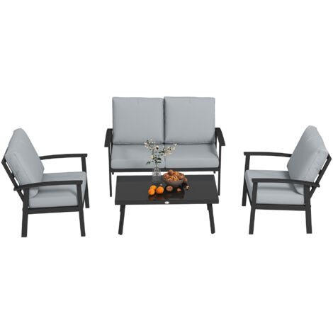Outsunny Set da Esterno 4pz con 2 Poltrone, Divano 2 Posti e Tavolino Grigio