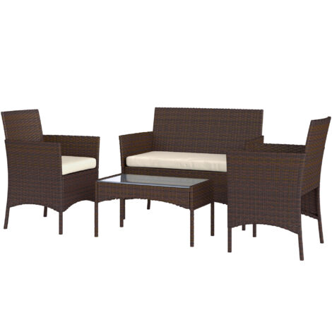 Outsunny Set da Esterno 4pz con Divanetto 2 Sedie e Tavolino Beige e Marrone