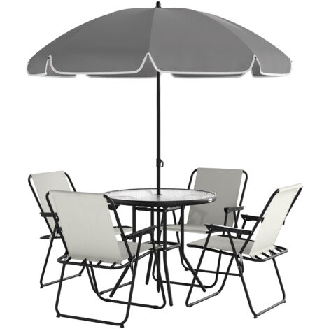Outsunny Set da Esterno 6pz con 4 Sedie Pieghevoli, Tavolo Rotondo e Ombrellone
