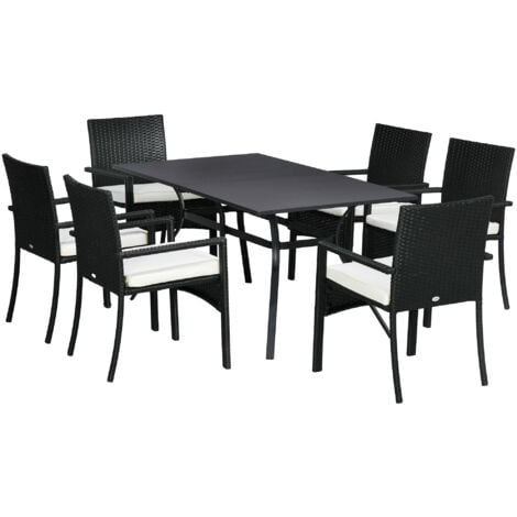 Outsunny Set da Esterno 7 Pezzi in Rattan con Tavolo e 6 Sedie Nero e Beige