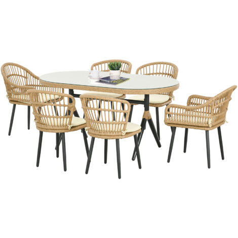 Outsunny Set da Esterno 7 Pezzi in Rattan PE con Tavolo da Pranzo e 6 Sedie