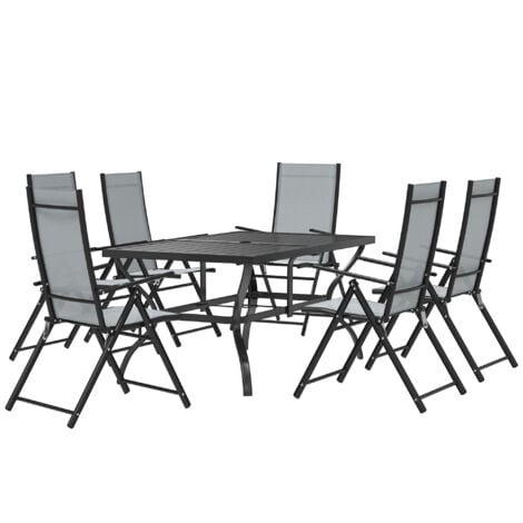 Outsunny Set da Esterno con Tavolo da Pranzo e 6 Sedie Pieghevoli Grigio
