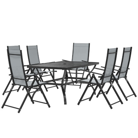 Outsunny Set da Esterno con Tavolo da Pranzo e 6 Sedie Pieghevoli Grigio