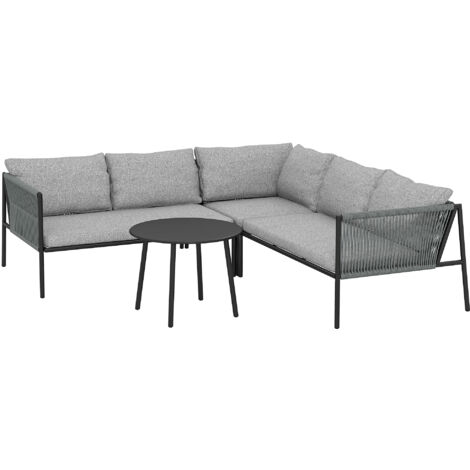 Outsunny Set da Esterno Rattan con Divano Angolare Modulabile e Tavolino Grigio