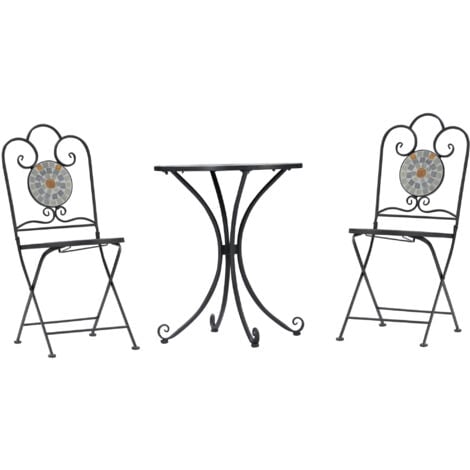 Outsunny Set da Giardino 3 Pz 2 Sedie Pieghevoli e 1 Tavolo a Mosaico