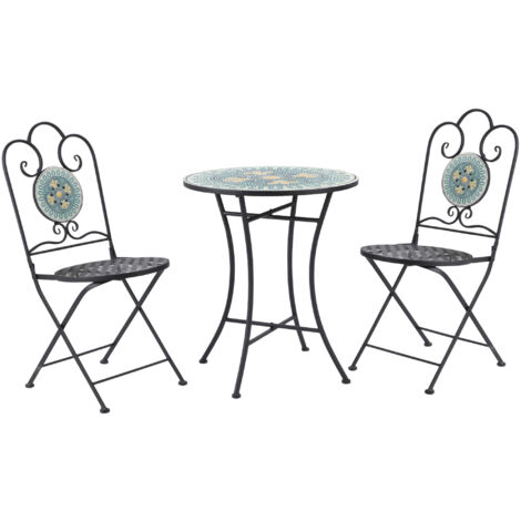 Outsunny Set da Giardino 3 Pz con Mosaico Tavolino, 2 Sedie Pieghevoli