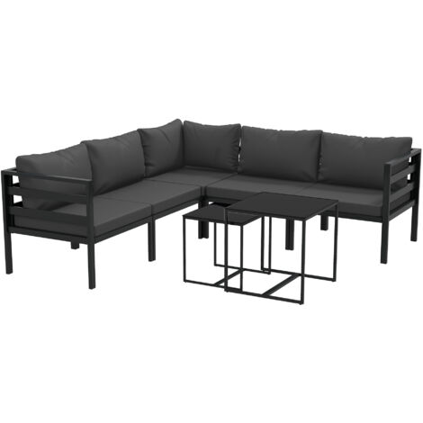 Outsunny Set da Giardino 7 Pezzi con 5 Sedie e 2 Tavolini Grigio