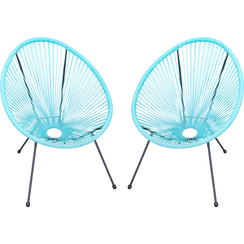 

Conjunto de 2 Sillas de Jardín de Ratán Pack 2 Sillas Acapulco Forma Ovalada con Reposabrazos Respaldo Alto Interior Exterior 73x77x87 cm Turquesa