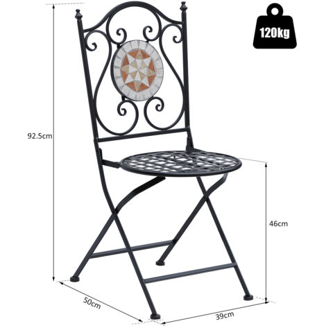 Outsunny Set de 2 Sillas Plegables de Jardín Bistro Silla Asiento Mosaico para Terraza Balcón Metal Carga 120 kg 50x40x94,5 cm Negro