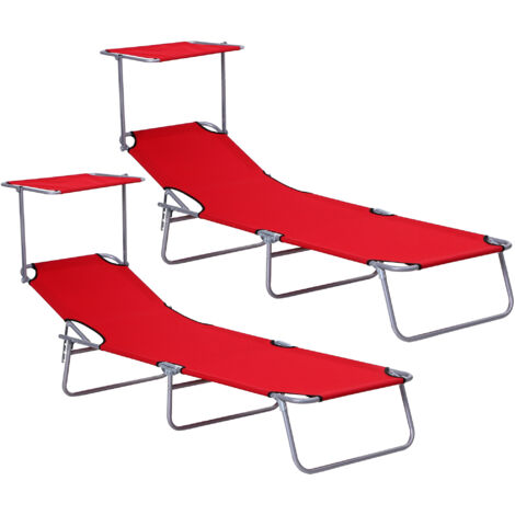 Outsunny set de 2 tumbonas de jardín exterior reclinables con toldo desmontable respaldo ajustable en 4 niveles para terraza 187x58x36 cm rojo