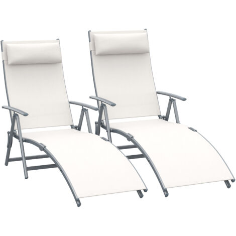 Outsunny set de 2 tumbonas plegables de jardín exterior con respaldo ajustable almohada y reposabrazos carga 165 kg 137x63,5x100,5 cm beige